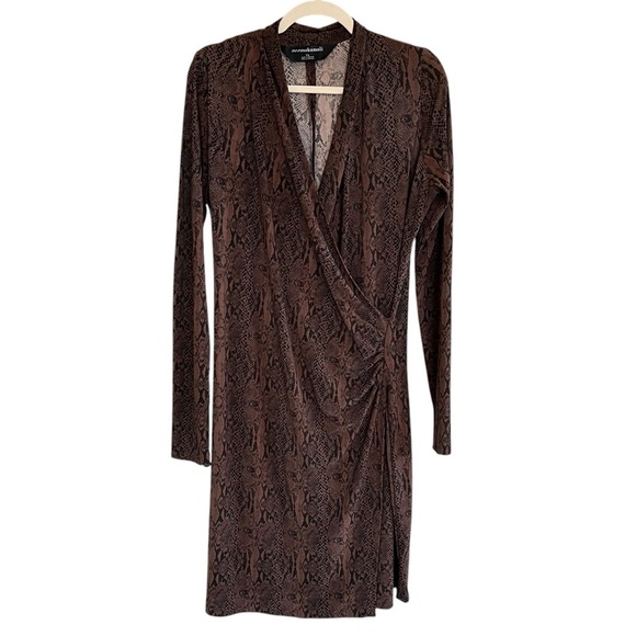 Norma Kamali Wrap Front Ruched Dress Cocoa Python Large Contemporary Office Chic - Picture 1 of 5